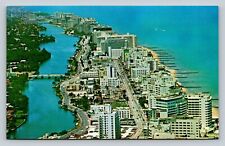 Strip of Hotels on Miami Beach Florida FL Indian Creek/Ocean VINTAGE Postcard picture