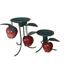 Adorable Vintage Metal Candleholders Green With 3-D Apples ￼ picture