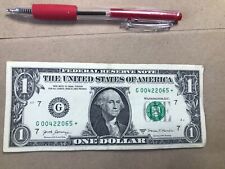 1 dollar star note, fancy serial number, 00422065* low serial two pairs together picture