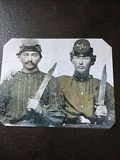 2 Civil War Military Soldiers With Large Knives tintype C687RP picture