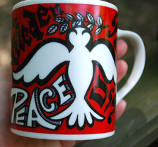 PEACE MUG Groovy Vintage 1960s With Doves And The Word Peace In Many Languages picture