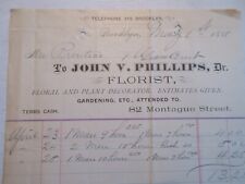 1888 John V. Phillips Florist bill invoice 82 Montague Street Brooklyn, NY picture