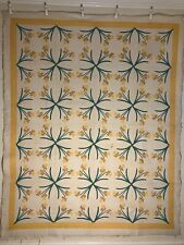 Vintage 1930s DANCING DAFFODILS Quilt Hand Stitched Quilted Cottage Appliqué  picture