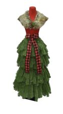 5ft Unlit Red Flocked Lady Buffalo Checkered Dress Form Christmas Fashion Tree picture