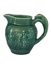 Vintage Green Wedgwood Majolica Pitcher with Hunting Scene and Dog Handle picture