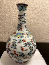 Colorful Chinese porcelain vase with bats (meaning 