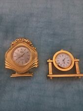 Lot Of Two Vintage Miniature Goldtone Clocks picture