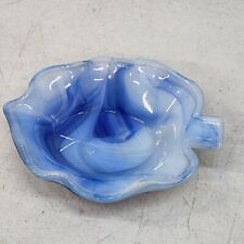 Vintage Blue Slag Glass Akro Leaf Ashtray #245 Made In USA Trinket Dish picture