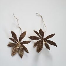 2 Vintage Glittery Floral Picks Christmas Gold Poinsettias picture