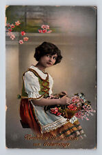 RPPC Hand Colored Gold Adorned Portrait of Young German Flower Girl Postcard picture