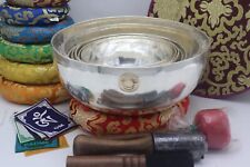 5-10 Inch Silver Plated Sun Moon Healing Chakra Set-Tibetan Singing Bowl picture