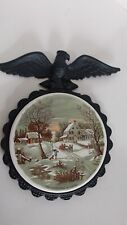 Vintage THE HOMESTEAD IN WINTER Trivet Metal Wall Plaque Eagle picture