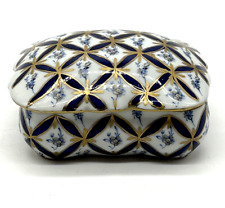Paris Royal Peint a La Main Porcelain Two Piece Rectangle Trinket Box Blue Gold picture