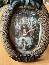 Hula Girl antique 1920’s RPPC from Hawaii, in vintage heavy plaster  frame stand picture