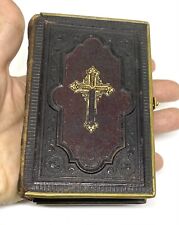 Antique 1889 German Small Bible With Gold Gilded Papper Ends 4.1/8 X 3” picture