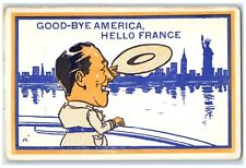 c1910's Man Caricature Good Bye America Hello France Unposted Antique Postcard picture