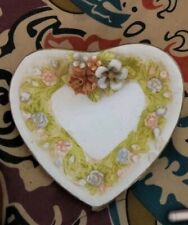 Vintage Decorative Ceramic Heart-Shaped Trinket Dish With Flowers  picture