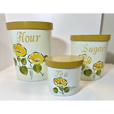 Vintage 1970s Midcentury Flower Plastic & Aluminum Canister Set Yellow Green picture
