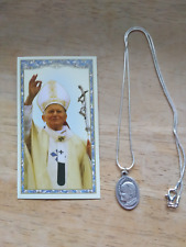St Pope John Paul II Medal 925 Sterling Silver chain necklace prayer card picture