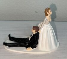 Bride Dragging Reluctant Groom Figurine Cake Topper 4.25” Tall picture
