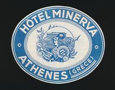 Vintage Hotel Minerva Athens Greece Luggage Label Travel Souvenir picture