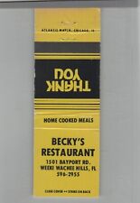 Matchbook Cover - Florida Becky's Restaurant Weeki Wachee Hills, FL picture