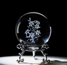 HDCRYSTALGIFTS 3D Engraving Crystal Decorative Ball Lilies Flowers picture