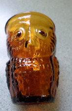 Vintage Owl Shot Glass Toothpick Holder Amber picture