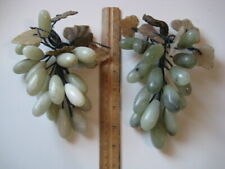 Two VTG Antique Carved Serpentine Green Grape Cluster Pair decor 60's Jade picture