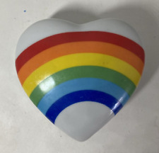 Vintage Ceramic Porcelain Heart RAINBOW Pride Candle Trinket Box picture