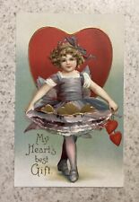 Embossed Valentine Postcard  Pretty Girl Big Red Heart My Hearts Best Gift picture