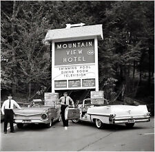 1959 Mountain View Hotel Entrance parking Lot Cadillac Ford 8 x 8 photograph picture