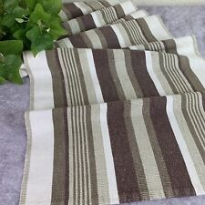 Swedish Hand Woven Table Runner Striped Natural Tan Brown 16