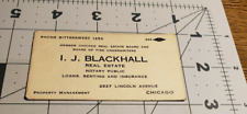 1930s I.J. Blackhall Real Estate business card from Chicago Illinois picture