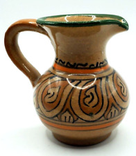 Vintage Handmade Mini Mexican Pitcher Brown Orange Green picture