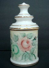 Antique White Glass Lidded Jar with Hand Painted Roses picture