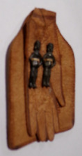 Leather Souvenir Mail Tag Pair Metal Undressed Figural Kids W/Glove VERY UNIQUE picture