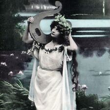 c1910s Beautiful Woman w/ Greek Lyre RPPC Mini Harp Cute Girl Photo Colored A167 picture
