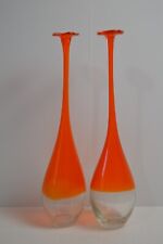 2 Vintage Veneto Dijon Orange Two Toned MCM Stretch Vases Art Glass Bud Murano picture