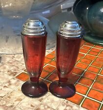 Antique Glass Ruby Red Salt Pepper Shaker Set Rare Reiner Never Klogg Stoppers picture