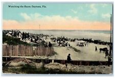 c1910 Watching The Races Crowd Snowy Horse Carriage Daytona Florida FL Postcard picture