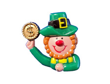 PIN St Patrick Vintage LEPRECHAUN with GOLD COIN 1980s Holiday Brooch picture