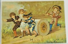 VINTAGE VICTORIAN TRADE CARD J & P COATS THREAD BOYS PLAYING W/  SPOOL OF THREAD picture