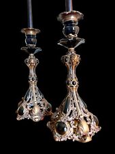 Pair Candle Holders Bronze and Black Porcelain (New) picture