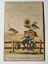 AS HAPPY AS A BIG SUNFLOWER antique Victorian Trade Card Kids on Fence picture
