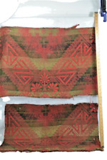 early 1800s wool woven tapestry fabric coverlet  2 pcs red repurpose original picture