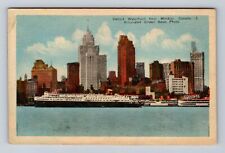 Windsor ON-Ontario Canada, Detroit Waterfront Antique, Vintage Postcard picture