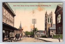 Harrisonburg, VA-Virginia, North Main St. Catholic Church 1909, Vintage Postcard picture