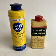 Vintage Foot Powder Tins- Marathon Fungistatic & Blue Jay Bottles picture