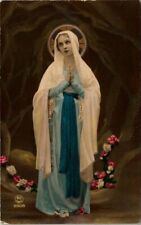 c1931 Virgin Mary Christmas Blessing Vintage Hand Painted Real Photo Postcard picture